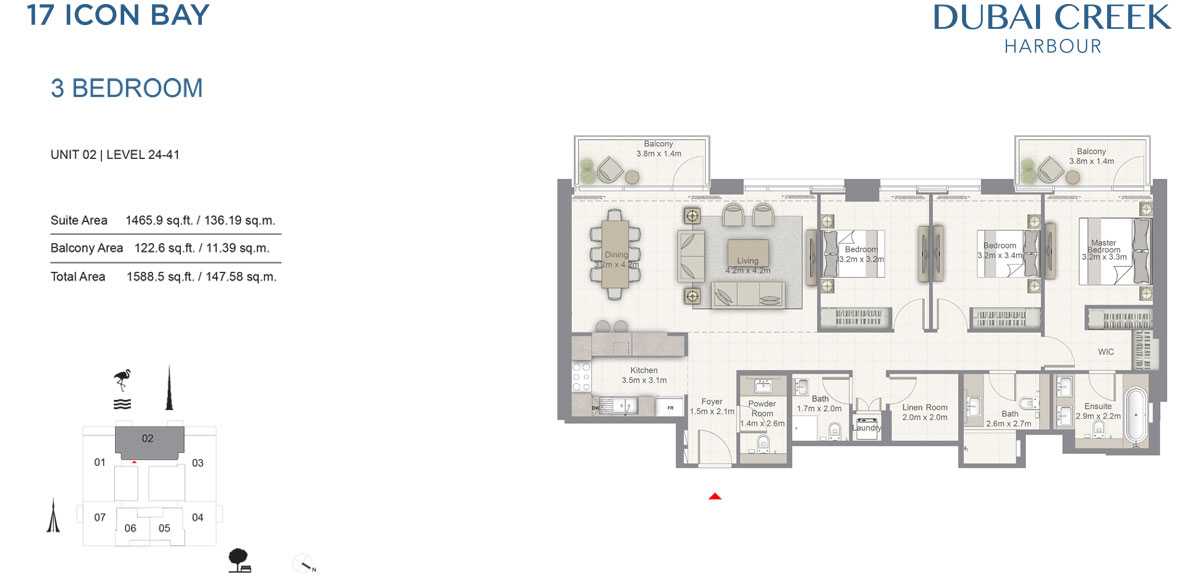 3 BR, Unit 2, Level 24-41- 17 Icon Building 1